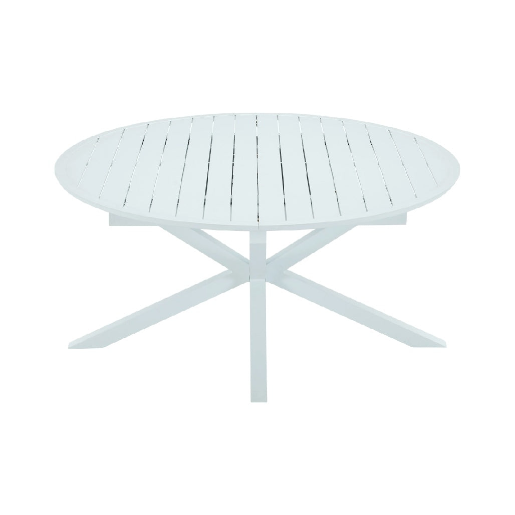 Modern Round White Slatted Dining Table with Cross Base Design