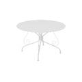 Round White Metal Outdoor Dining Table with Elegant Curved Legs