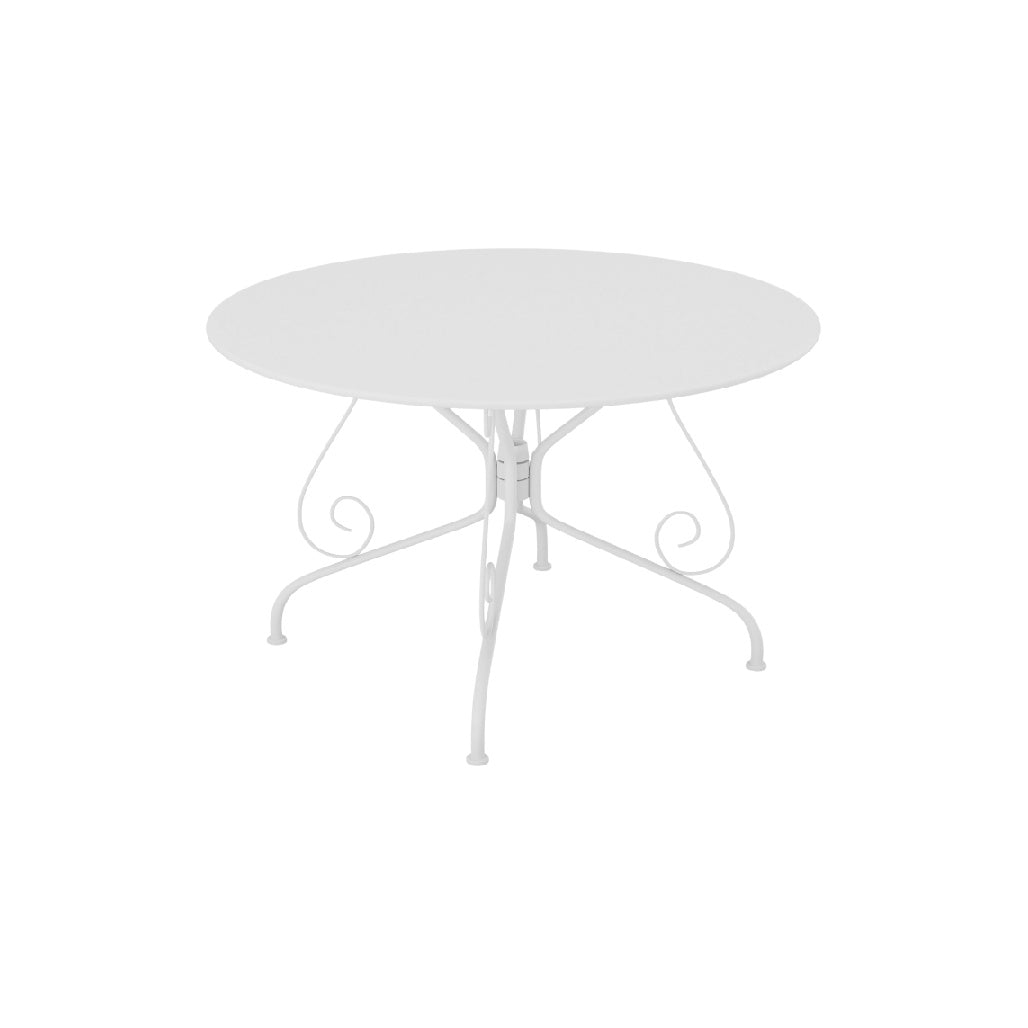 Round White Metal Outdoor Dining Table with Elegant Curved Legs